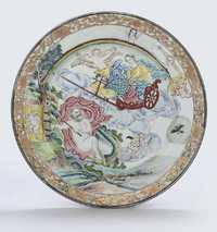 CIRCA 1742 A FAMILLE ROSE ‘FOUR ELEMENTS’ PLATE, DEPICTING ‘AIR’